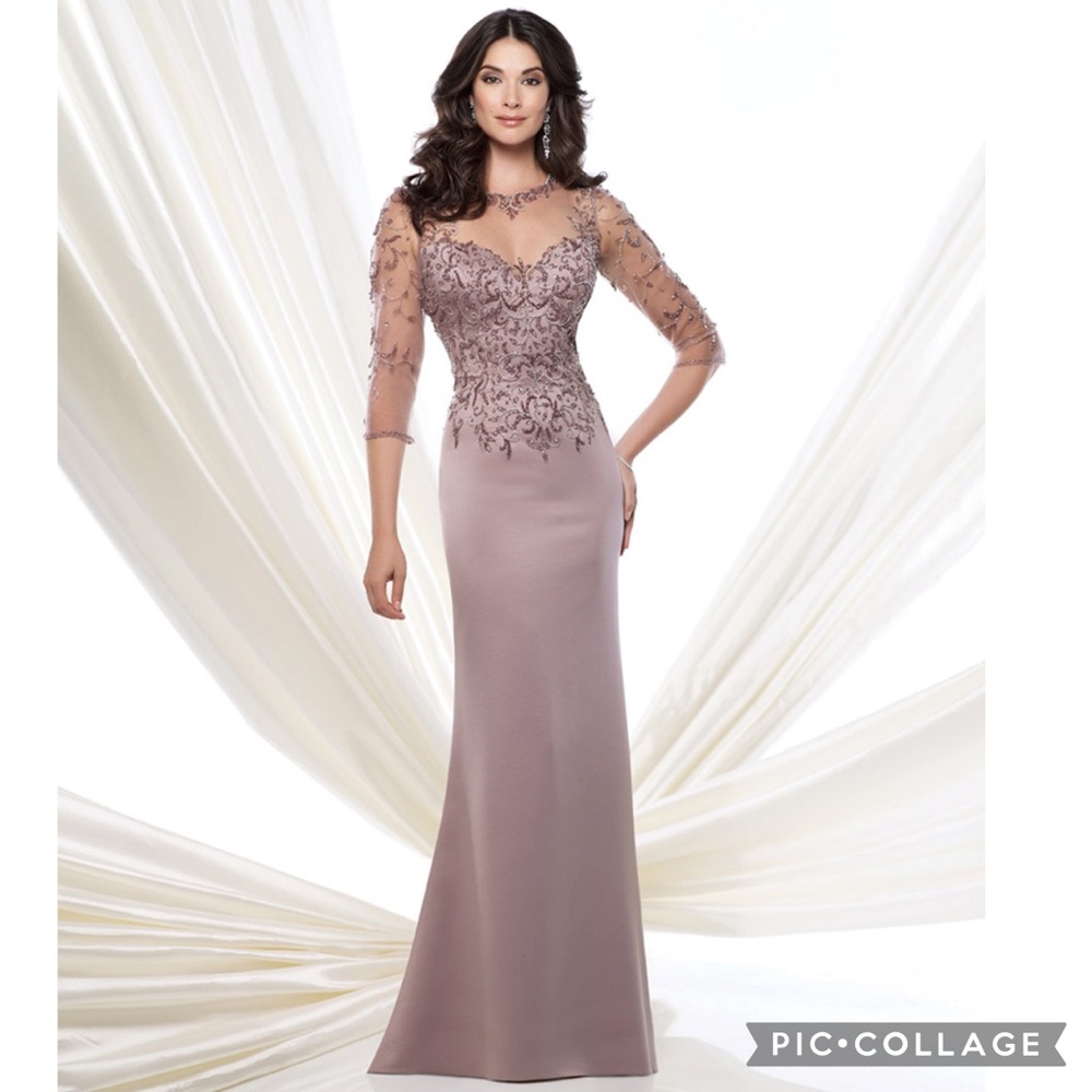 Montage by MonCheri 3/4 sleeves illusion hand beaded bodice gown - Picture 5 of 15